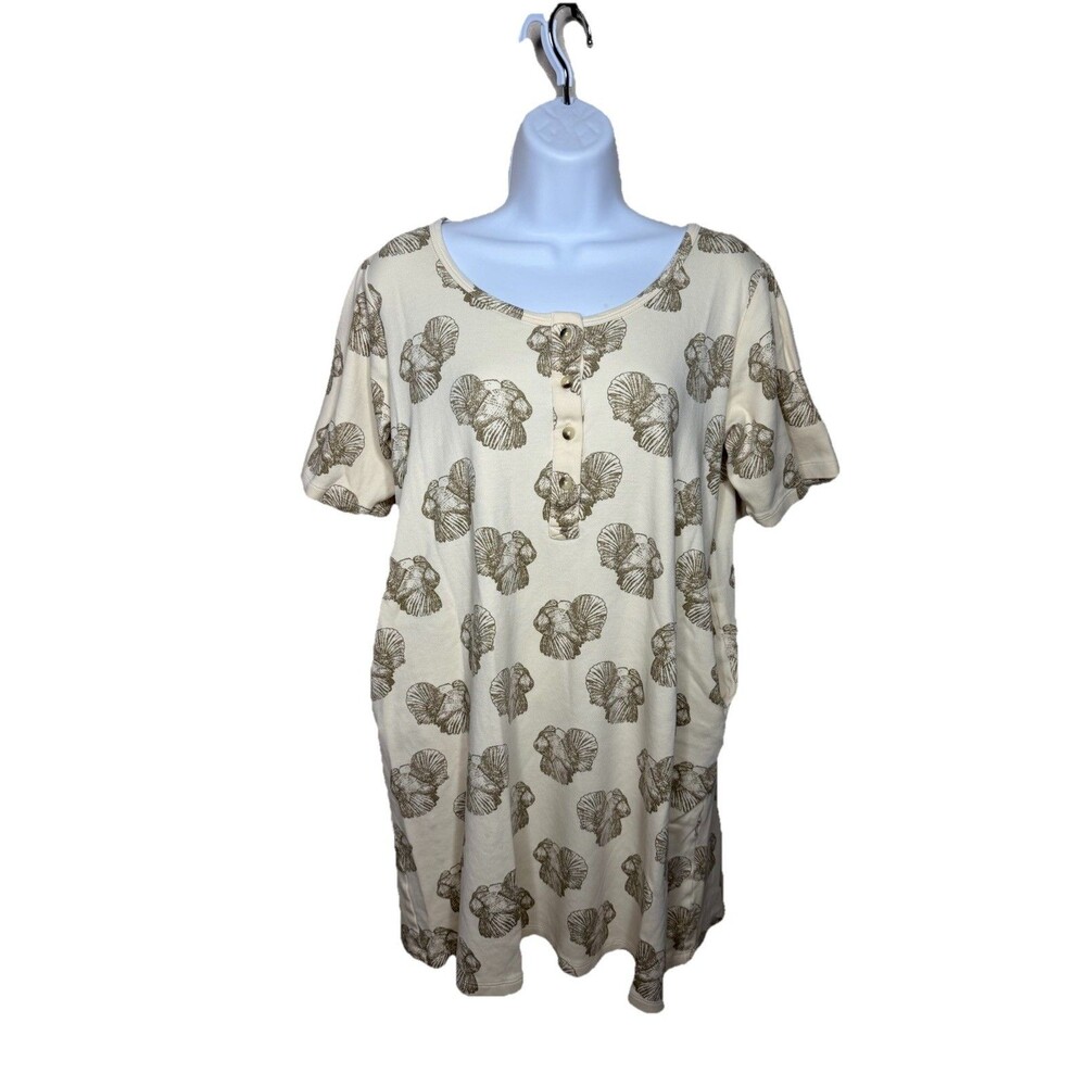 Kate Quinn Turkey Thanksgiving Print Shift Dress Beige Sz XS Organic Cotton